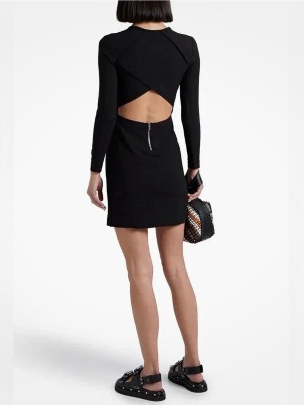 New IRO Paris Cheryne Black Long-Sleeve Cutout Mini Dress Size 36